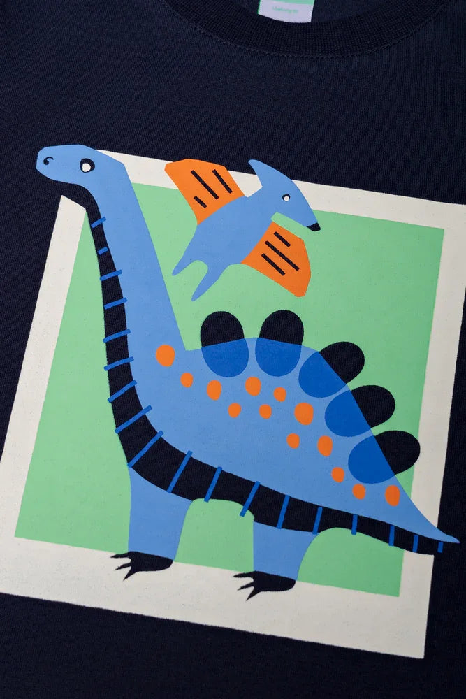 2 Pack Dinosaur T-Shirts Navy And Cream