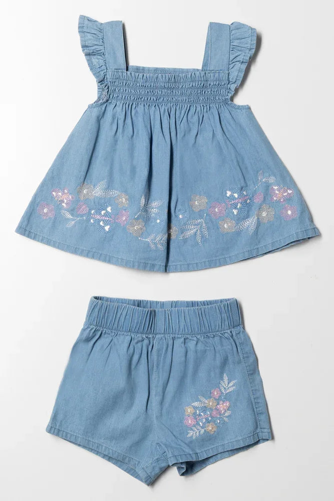 Denim Short Set Light Blue