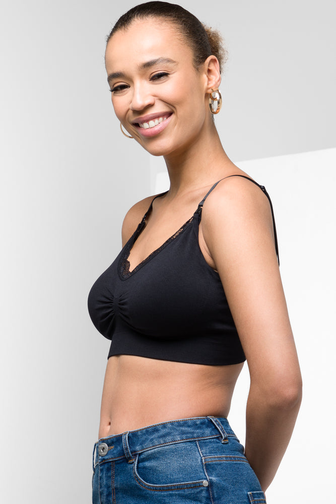 Padded Lace Trim Nursing Bra Lace Black (1)