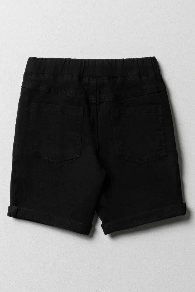 Pull On Denim Shorts Black (2)
