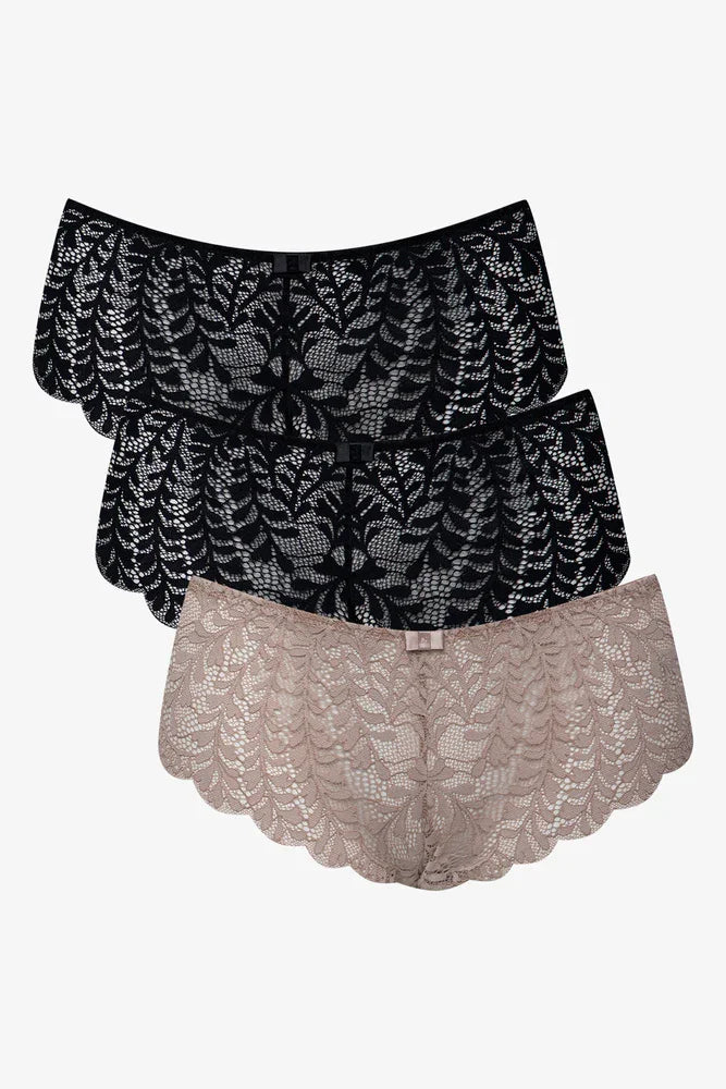 3 Pack Autum Lace Boyleg Black Black & Natural