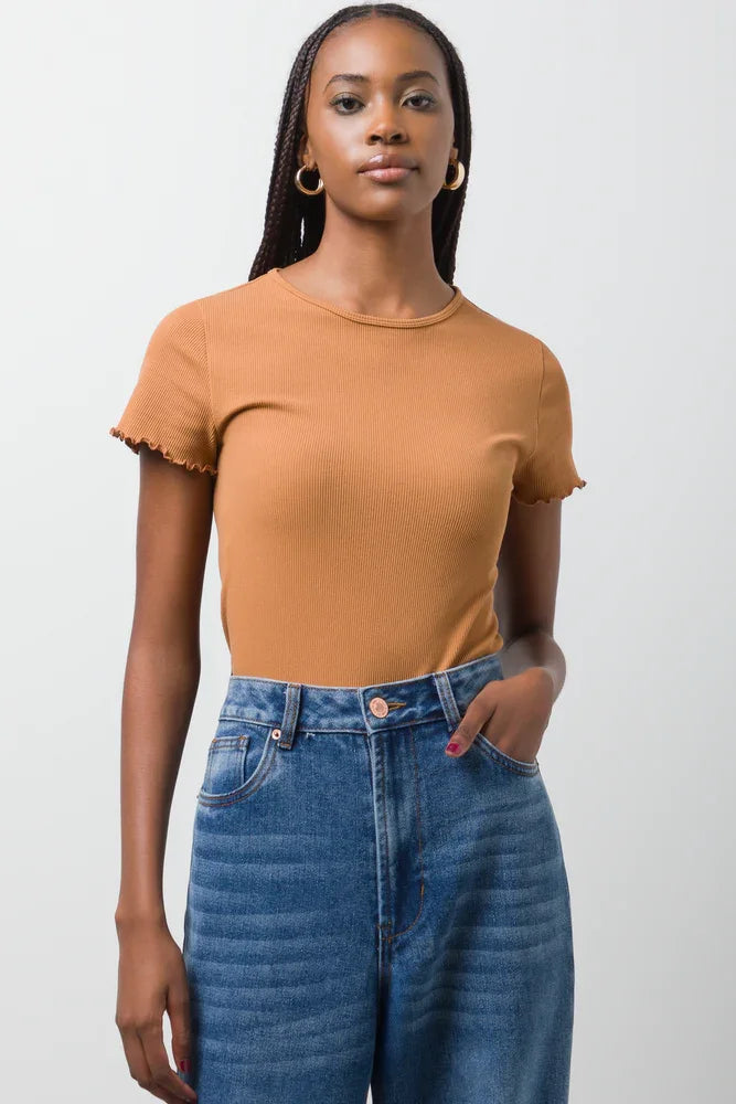 Crew Neck Short Sleeve Seamfree Brown