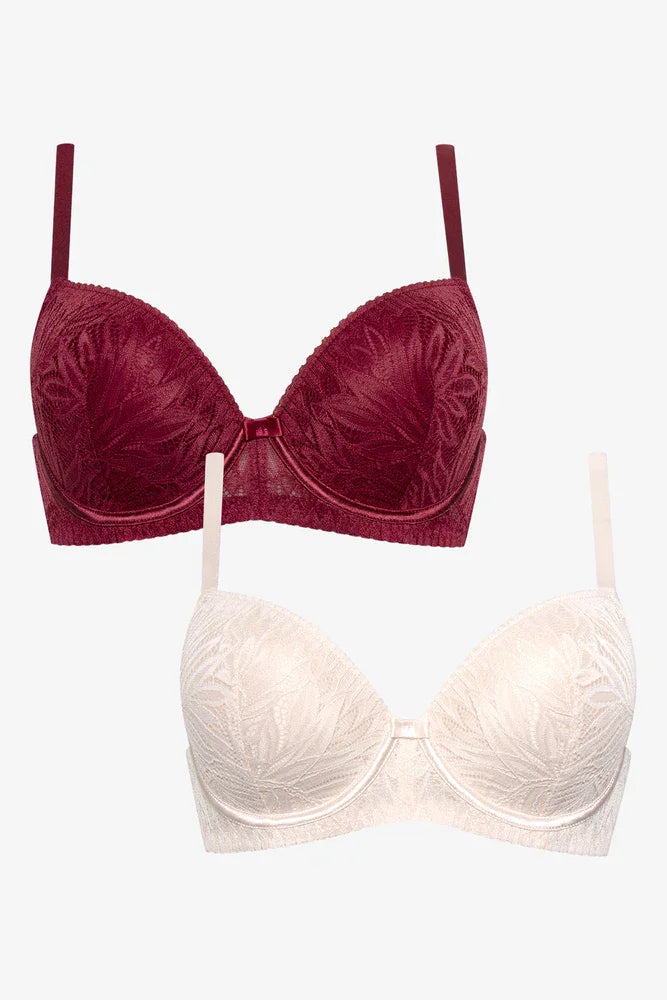 2 Pack Winter Lace Balconette Bra - Sml Red Mushroom