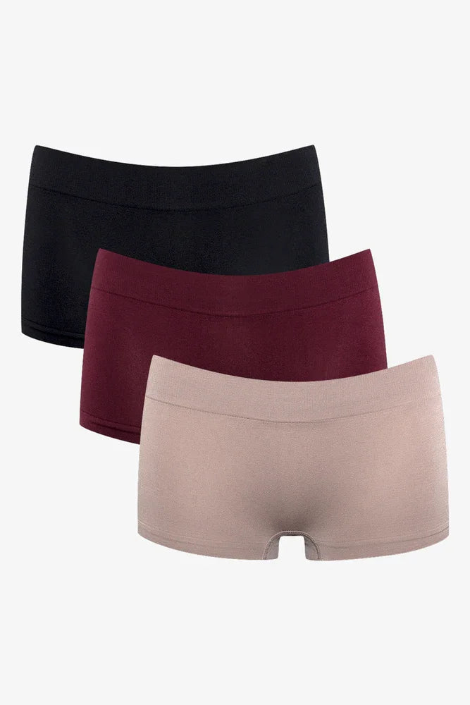 3 Pack Seamfree Boyleg Burgundy Natural And Black
