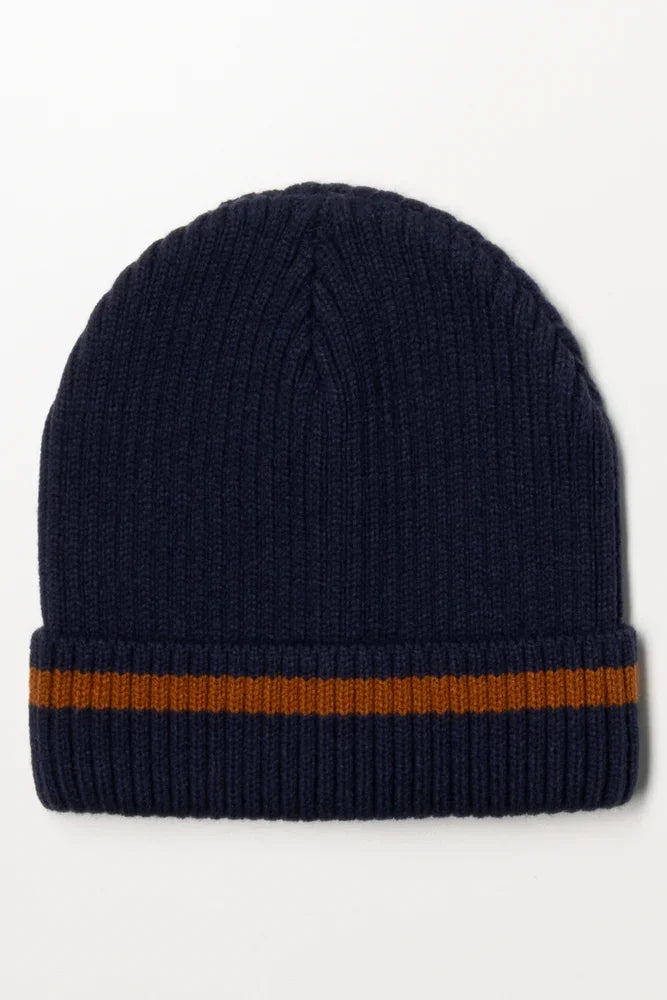 STRIPED RIB BEANIE NAVY
