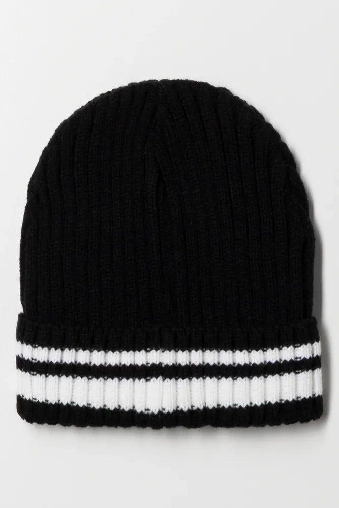 STRIPED RIB BEANIE BLACK