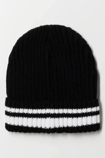STRIPED RIB BEANIE BLACK
