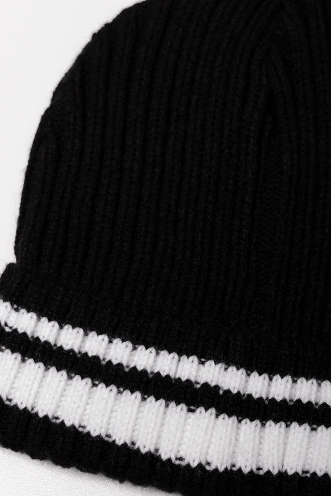 STRIPED RIB BEANIE BLACK