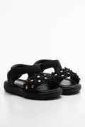 Flower Open Toe Sandals Black