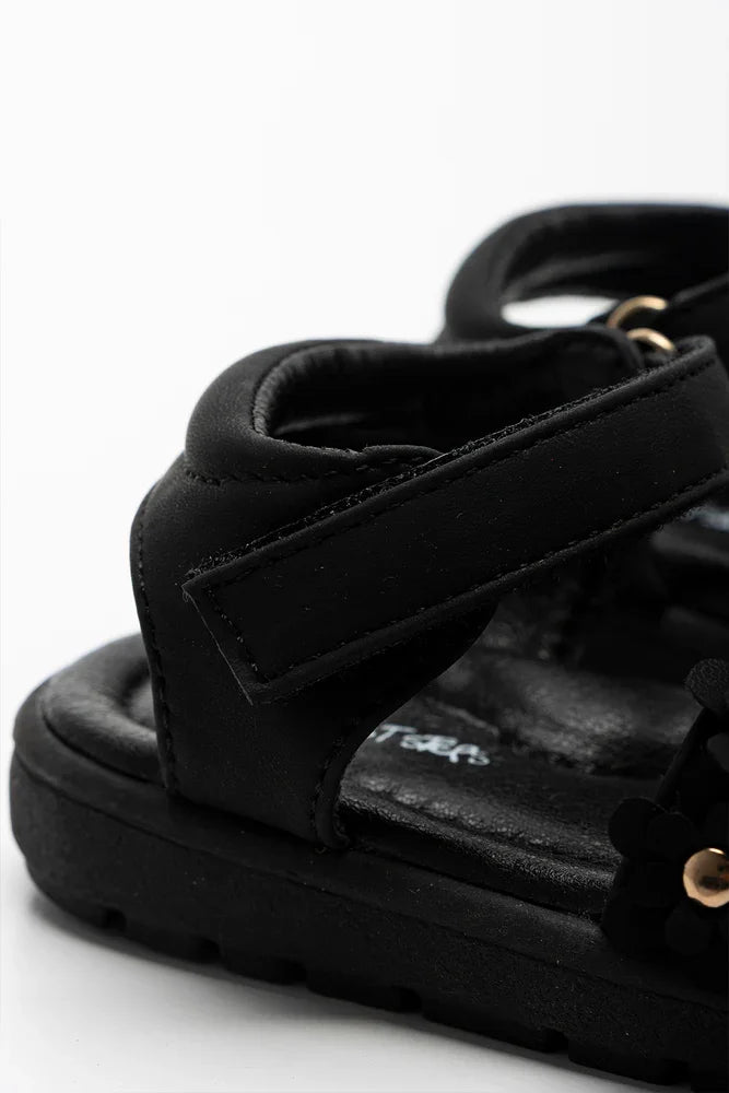 Flower Open Toe Sandals Black (3)