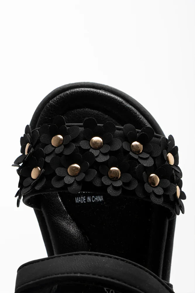 Flower Open Toe Sandals Black (4)