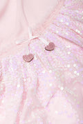 Sequin fit and flare mesh combo dress light pink (1)