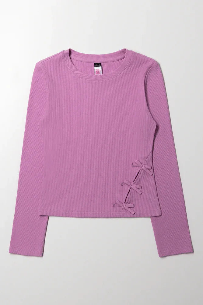 Long Sleeve Top With Bow Detail Purple