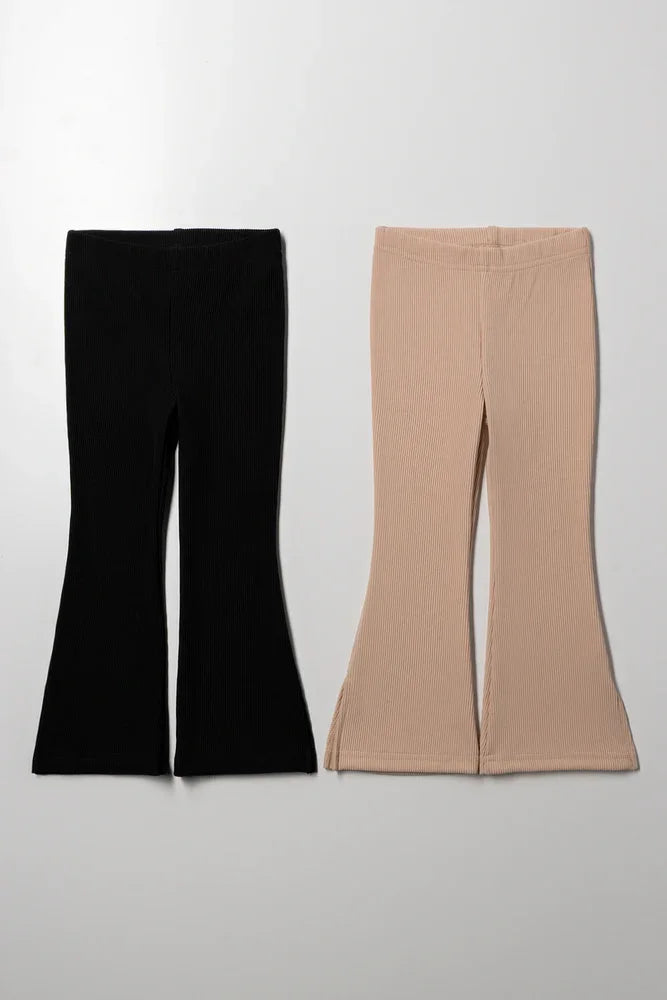 2 Pack Flare Leggings Natural And Black