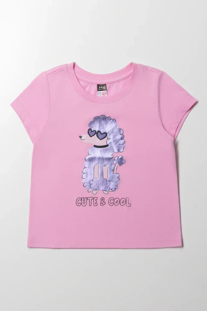 Poodle Short Sleeve T-Shirt Pink