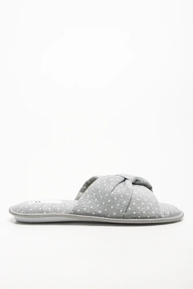 Polka Dot Open Toe Slippers Grey