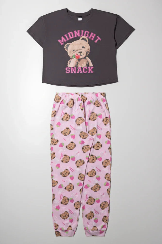 Bear Pyjamas Dark Grey And Pink