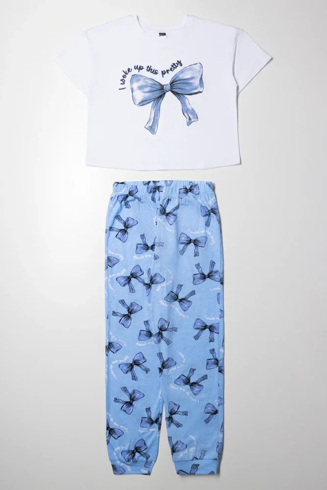 Bow Pyjamas Blue And White