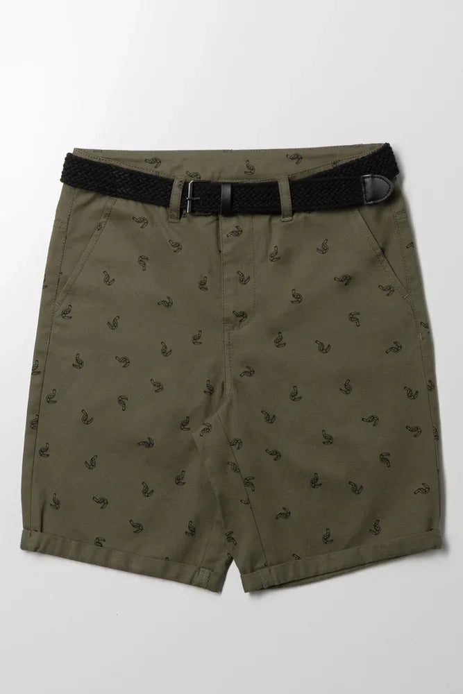Belted Chino Shorts Green