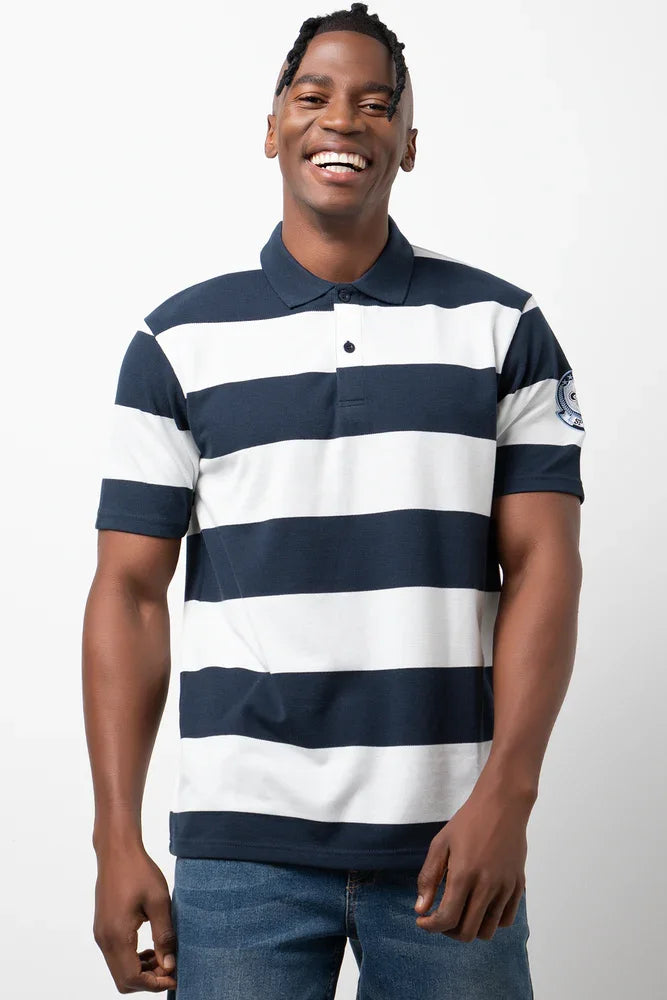 Stripe Short Sleeve Golfer Navy And White