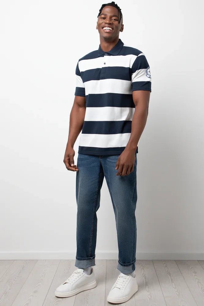 Stripe Short Sleeve Golfer Navy And White