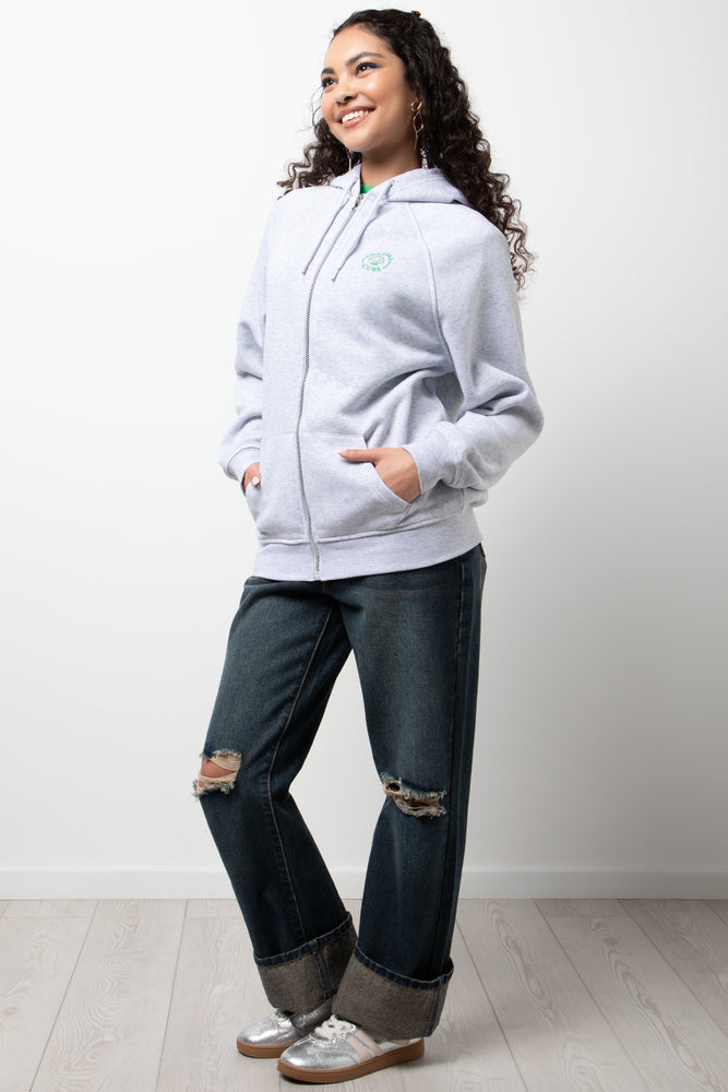 Oversized Zip Through Track Top Grey