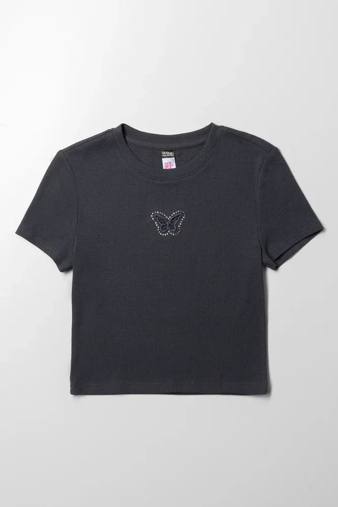 Rib Short Sleeve T-Shirt Black