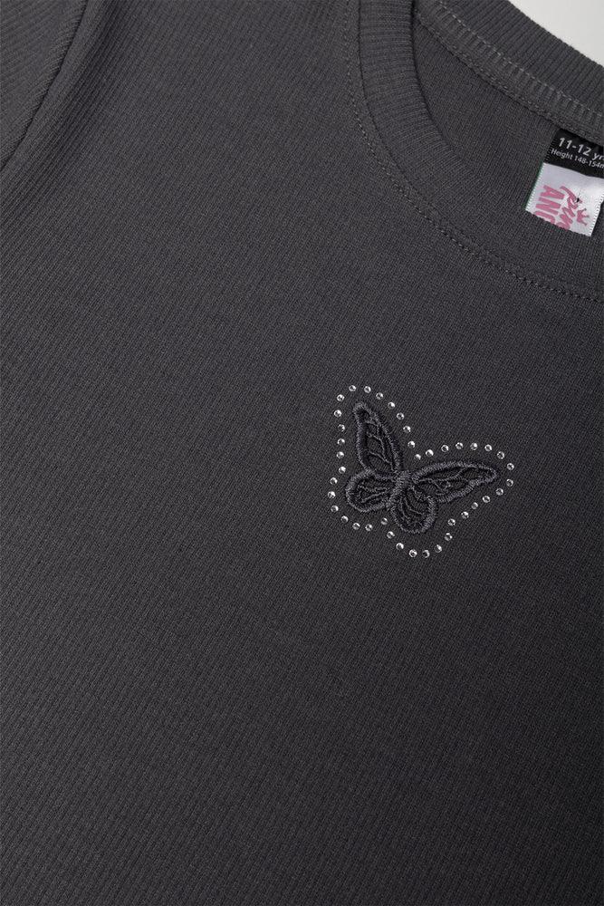 Rib Short Sleeve T-Shirt Black