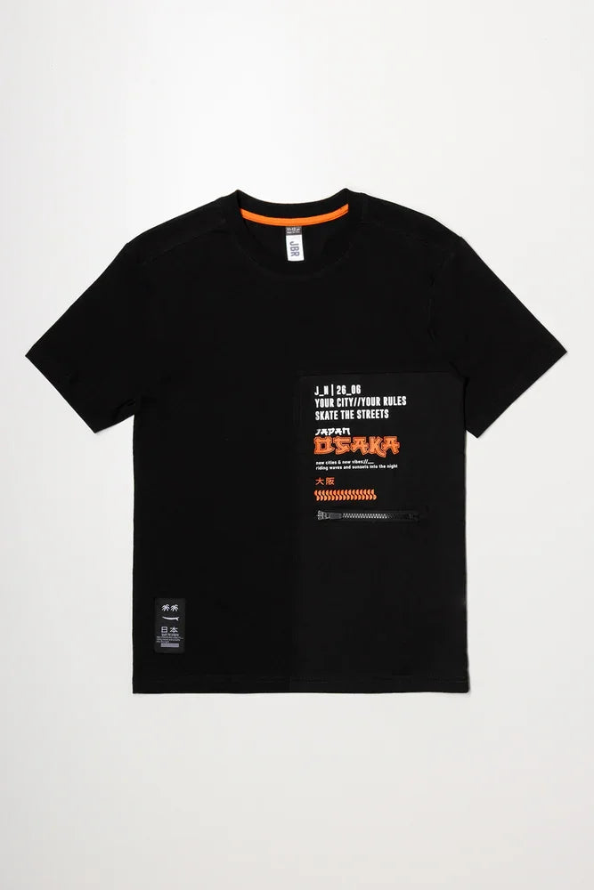 Pocket Zip T-Shirt Black