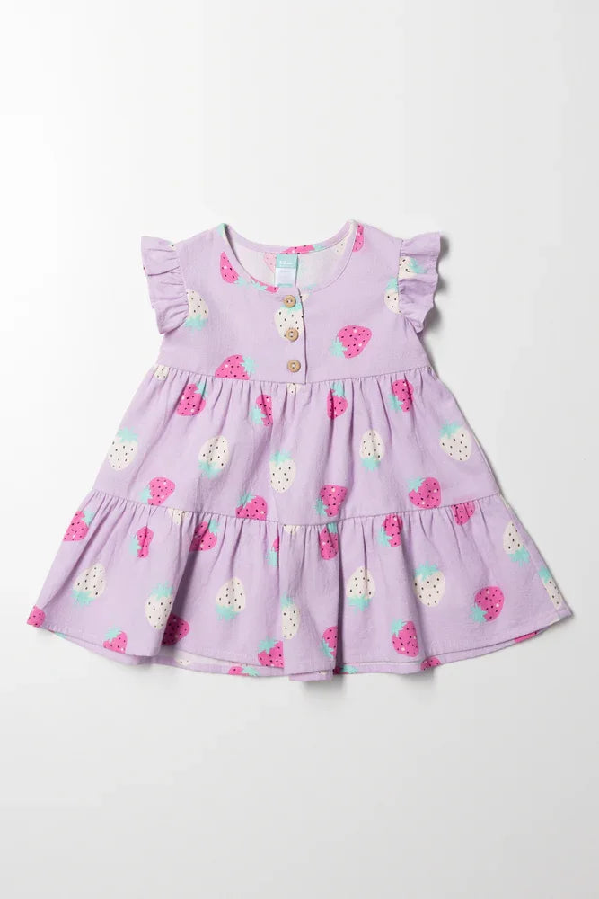 Button Through Tiered Dress Purple