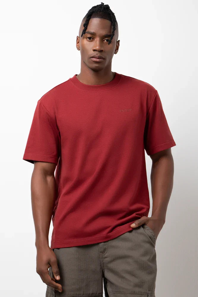 Relaxed Regular Fit Short Sleeve T-Shirt Burgundy