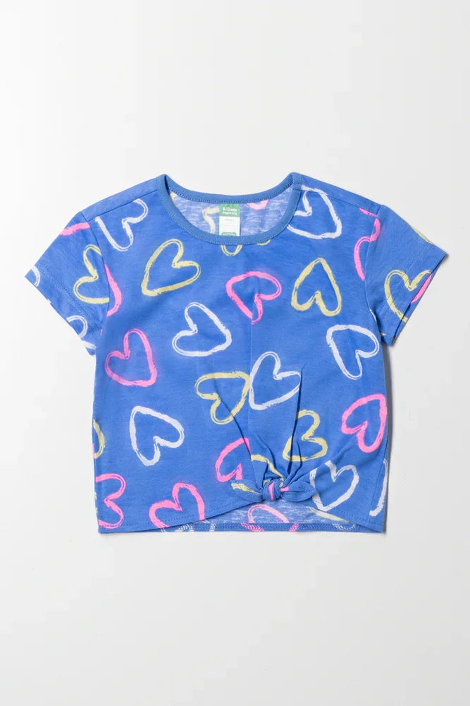 Hearts Front Tie T-Shirt Blue
