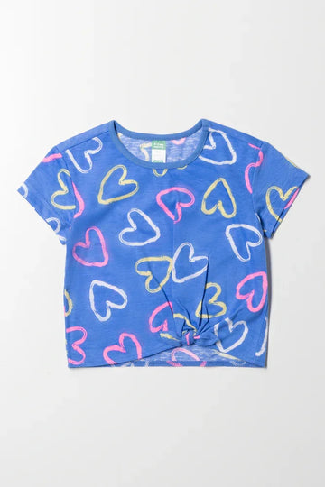 Hearts Front Tie T-Shirt Blue
