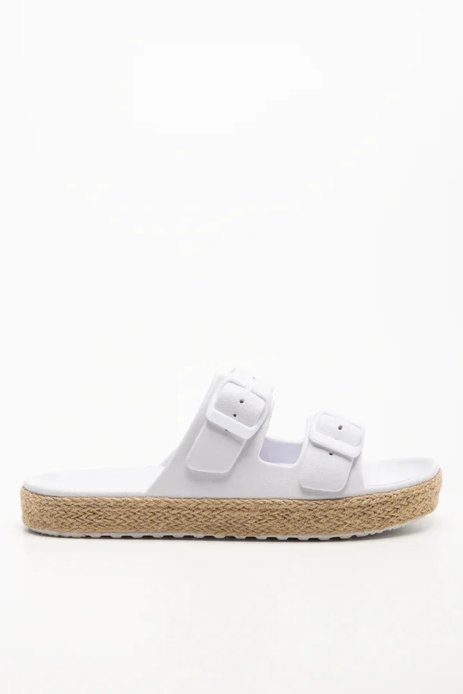 Double Buckle Sandals White