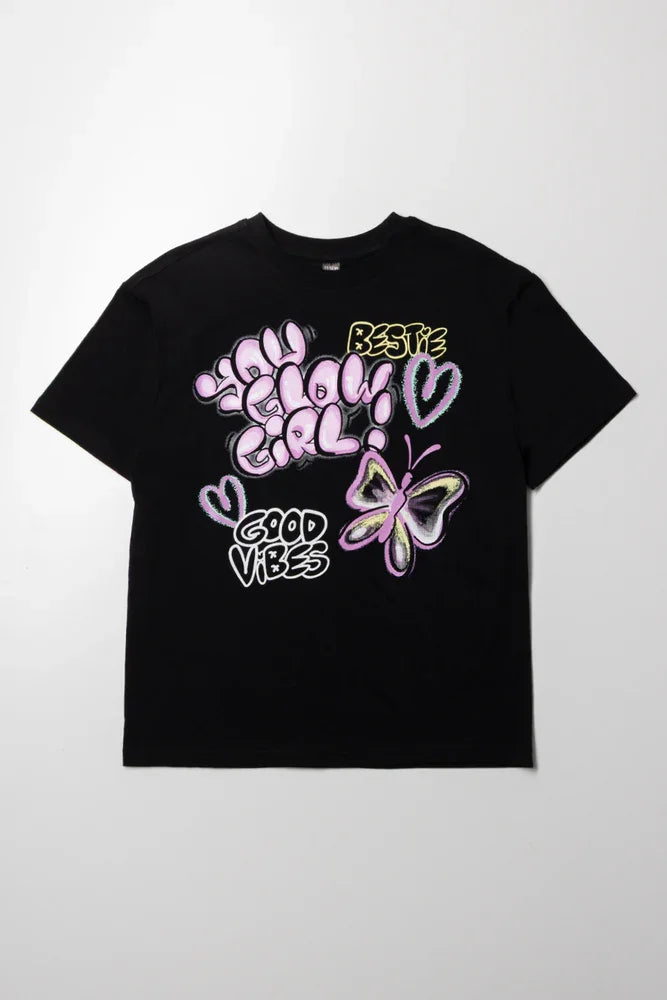 Graffitti Oversized Short Sleeve T-Shirt Black