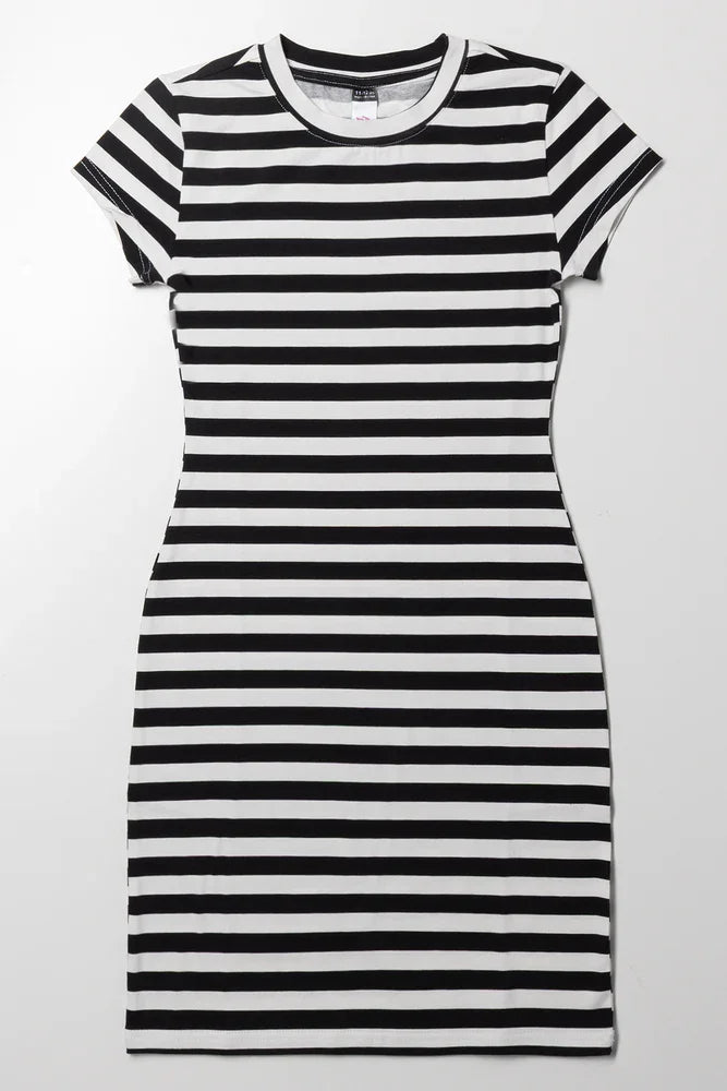 Stripe Short Sleeve Bodycon Dress Black