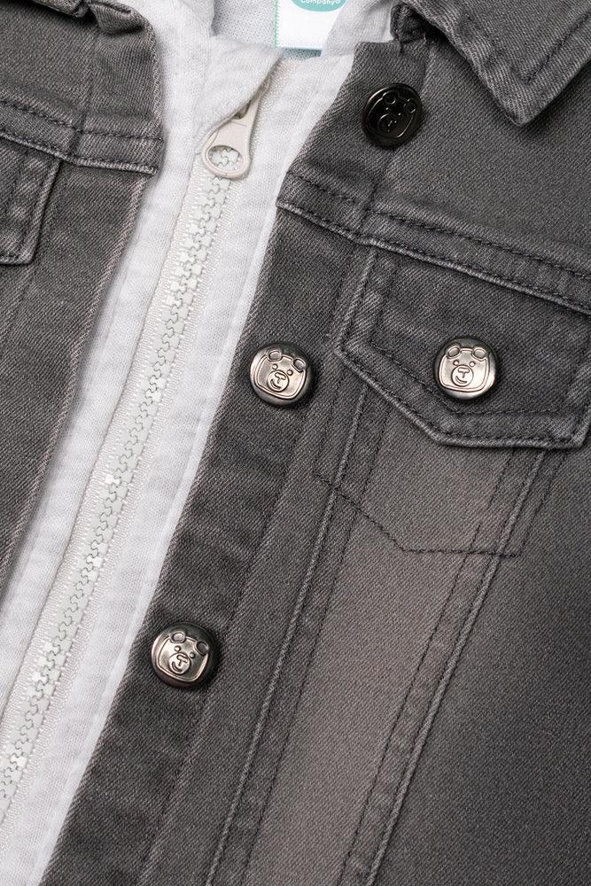 Hooded Knit Combo Denim Jacket Grey