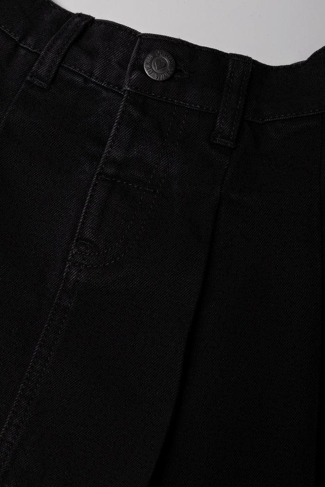 Pleated Denim Skirt Black