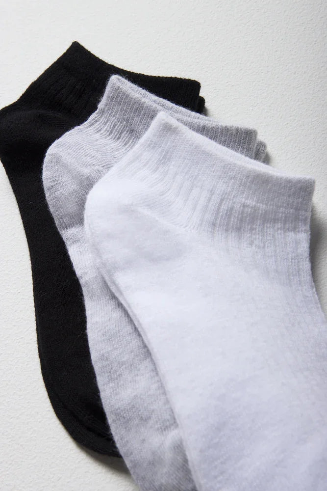 3 Pack Lowleg Socks White, Grey And Black