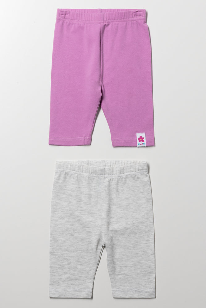 2 Pack Cropped Leggings Lilac And Grey