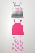 3 Pack Bow Strappy Vests Black And Pink