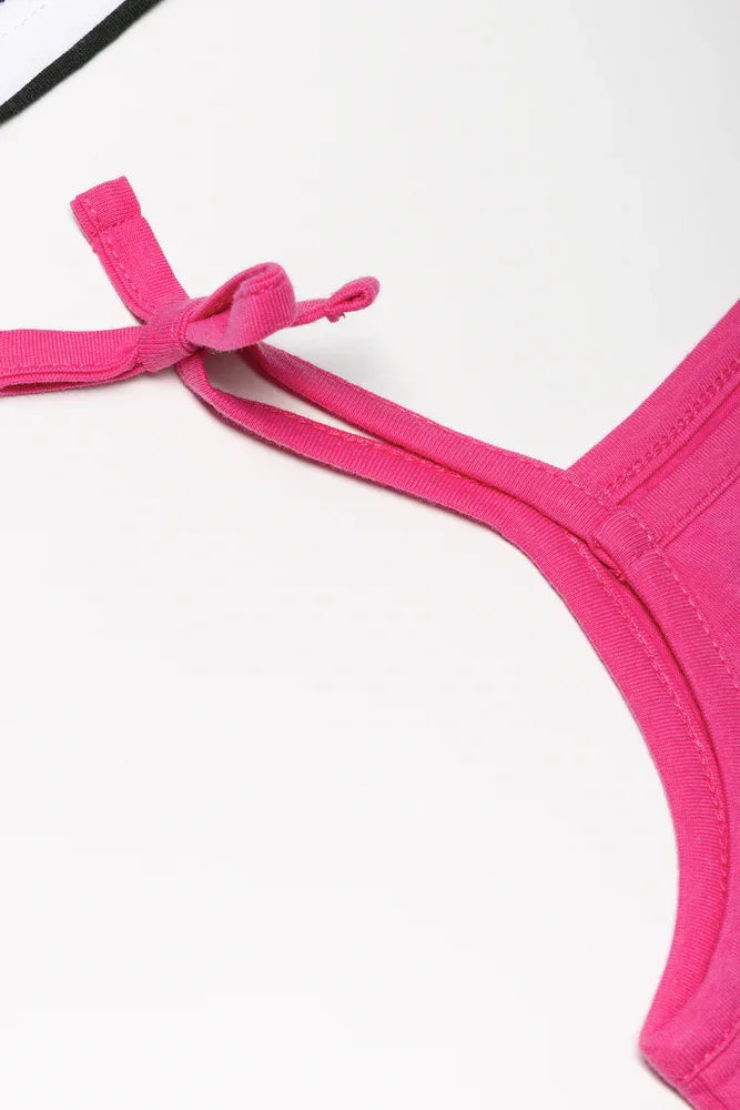 3 Pack Bow Strappy Vests Black And Pink (2)