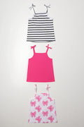 3 Pack Bow Strappy Vests Black And Pink (4)