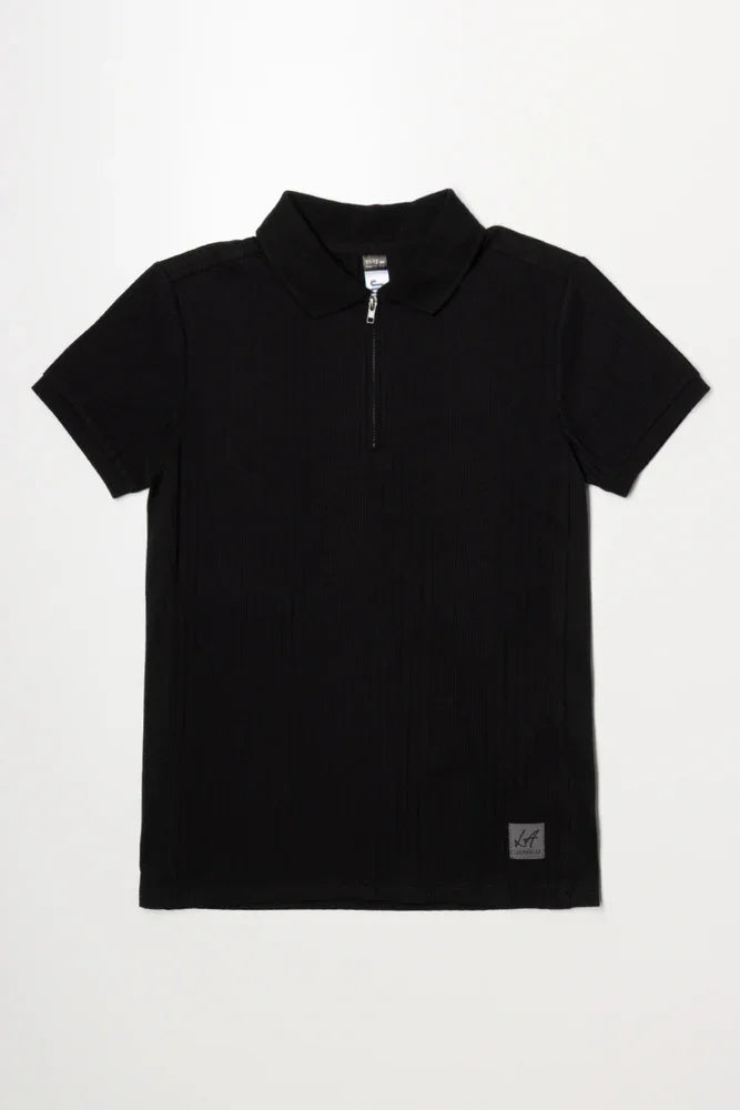 Short Sleeve Textured Golfer Black