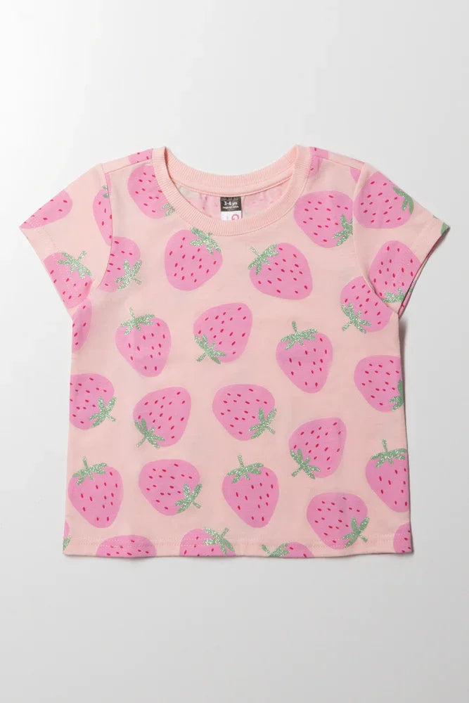 Strawberry Short Sleeve T-Shirt Peach Multi