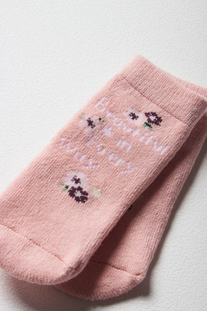 5 Pack Butterfly And Flower Socks Pink