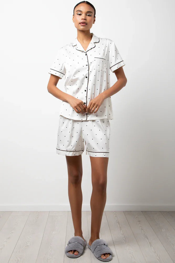 Polka Dot Satin Pyjamas White