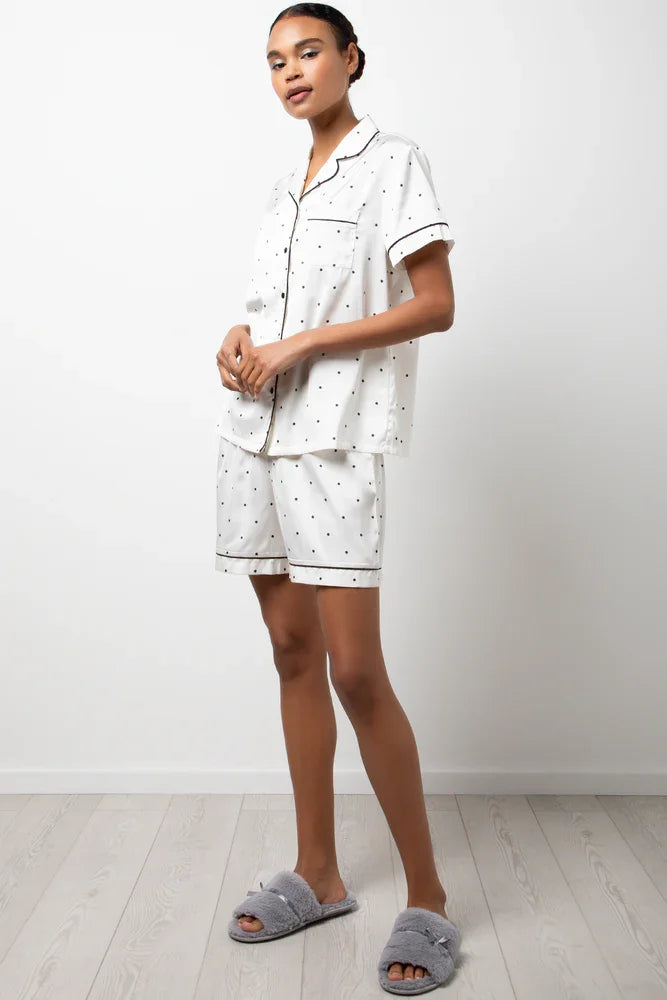 Polka Dot Satin Pyjamas White