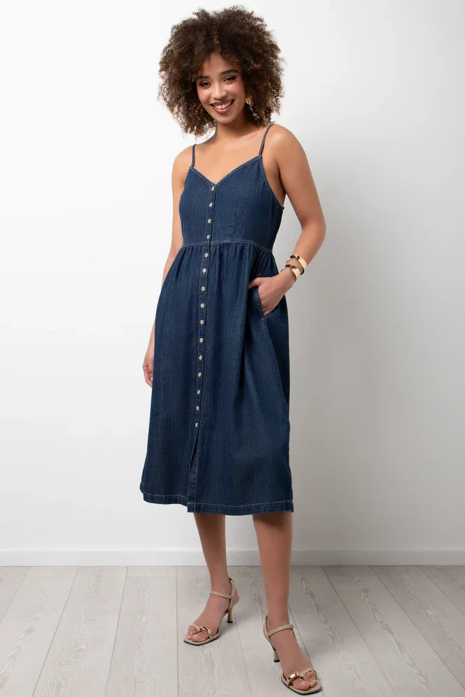 Strappy Denim Midi Dress