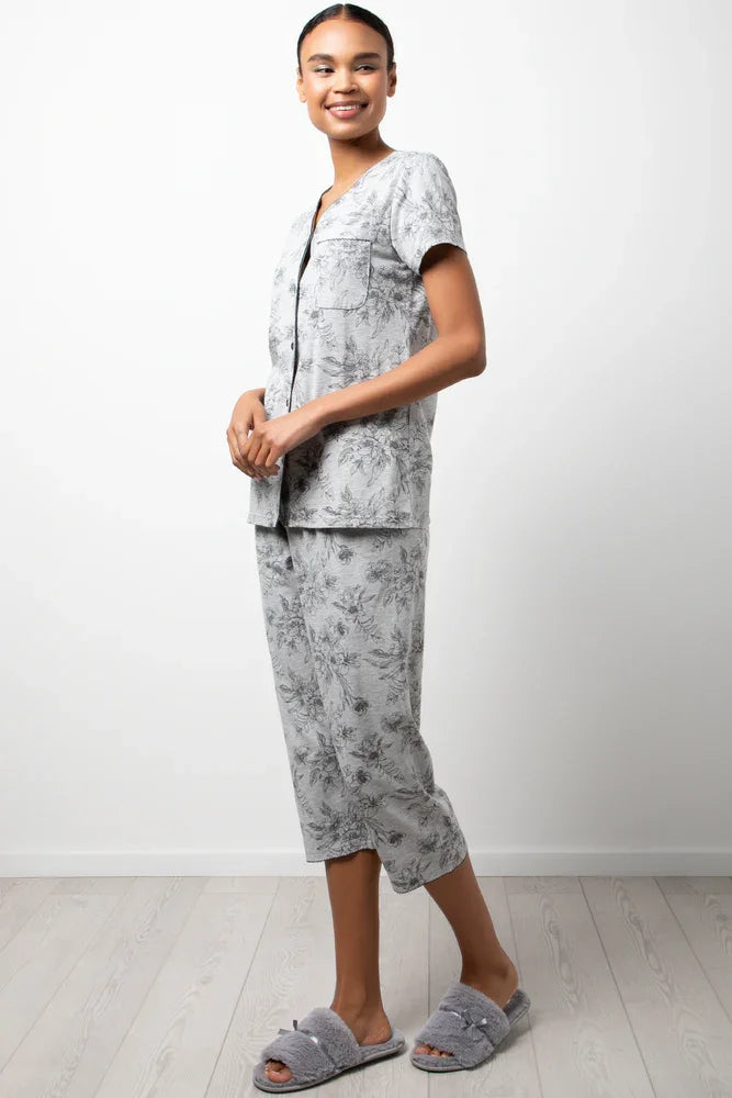 Floral Button Thru Pyjamas Grey